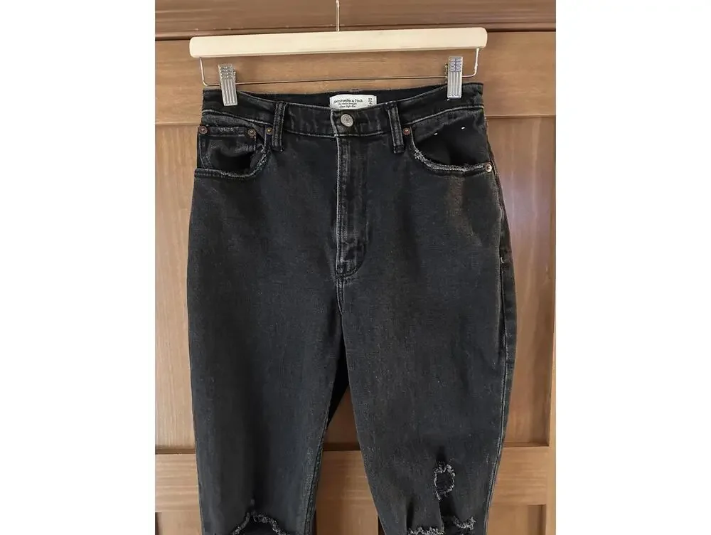 Abercrombie & Fitch Ankle Straight Ultra High Rise Curve Jeans Black Women 27/4R - Picture 13 of 14